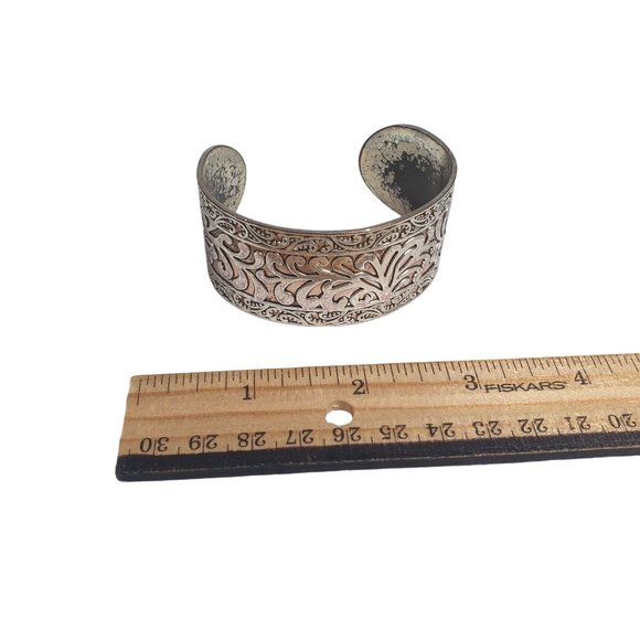 Women Cuff Bracelet Silver Tone Plated Metal With Costume Jewelry Adjustable - Picture 5 of 5